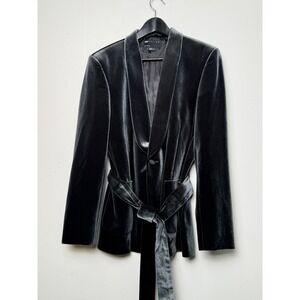 ASOS DESIGN Mens Velvet Shawl Collar Belted Blazer Jacket Gray Formal